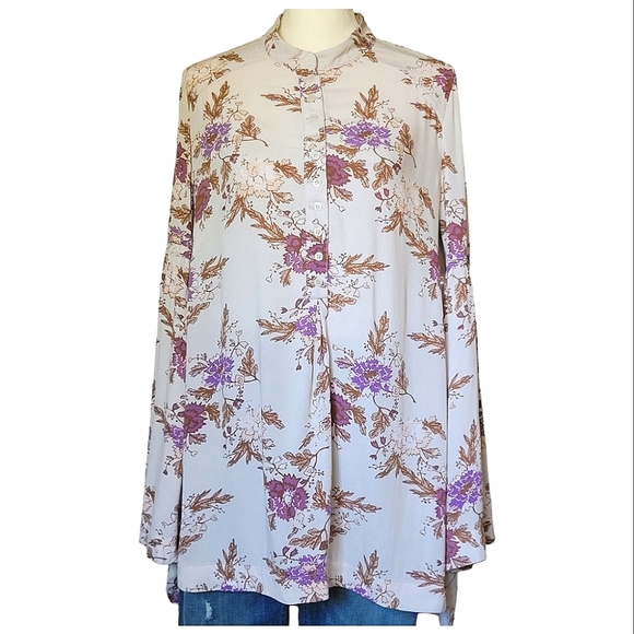 Free People Easy Girl Bell Sleeve Floral Top NEW Western Floral Tunic Oversized - Picture 7 of 17